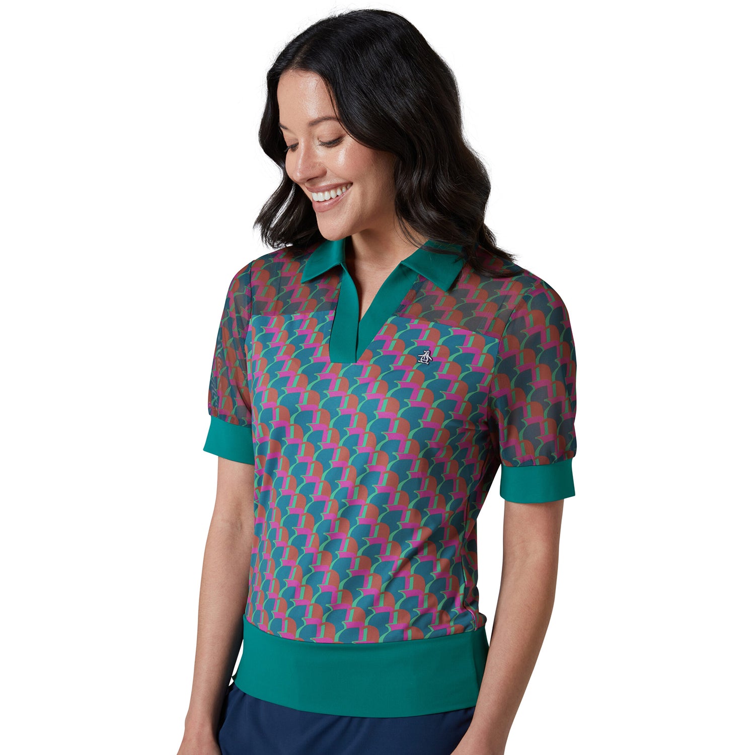 Original Penguin Ladies Short Sleeve Printed Penguin Golf Top