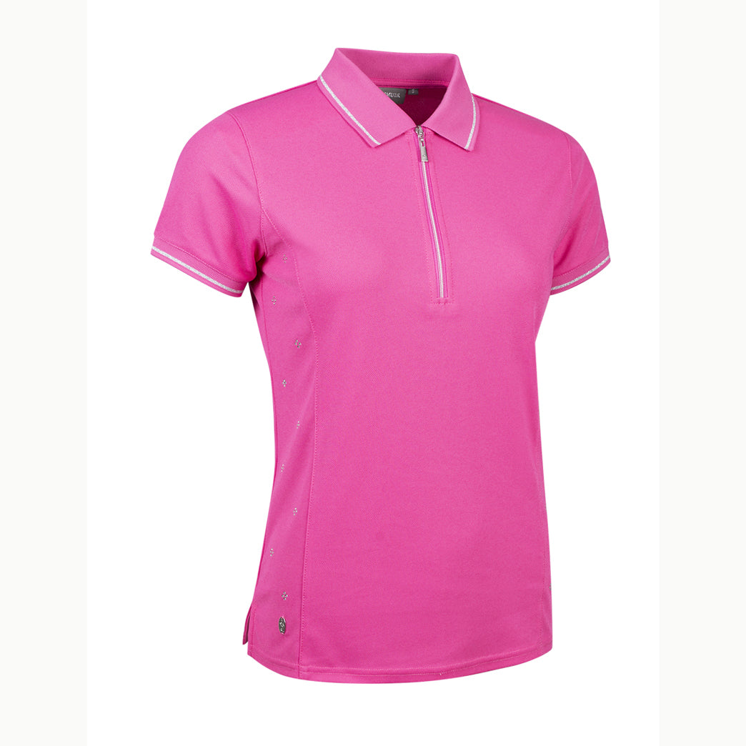 Glenmuir Ladies Short Sleeve Polo with Diamanté Detailing in Hot Pink & Silver