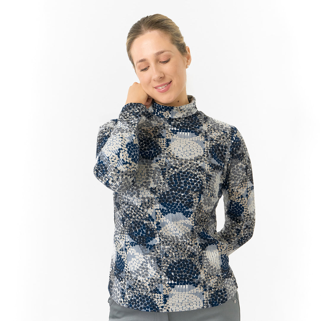 Pure Golf Ladies Brushed-Backed Roll Neck in Dot Print