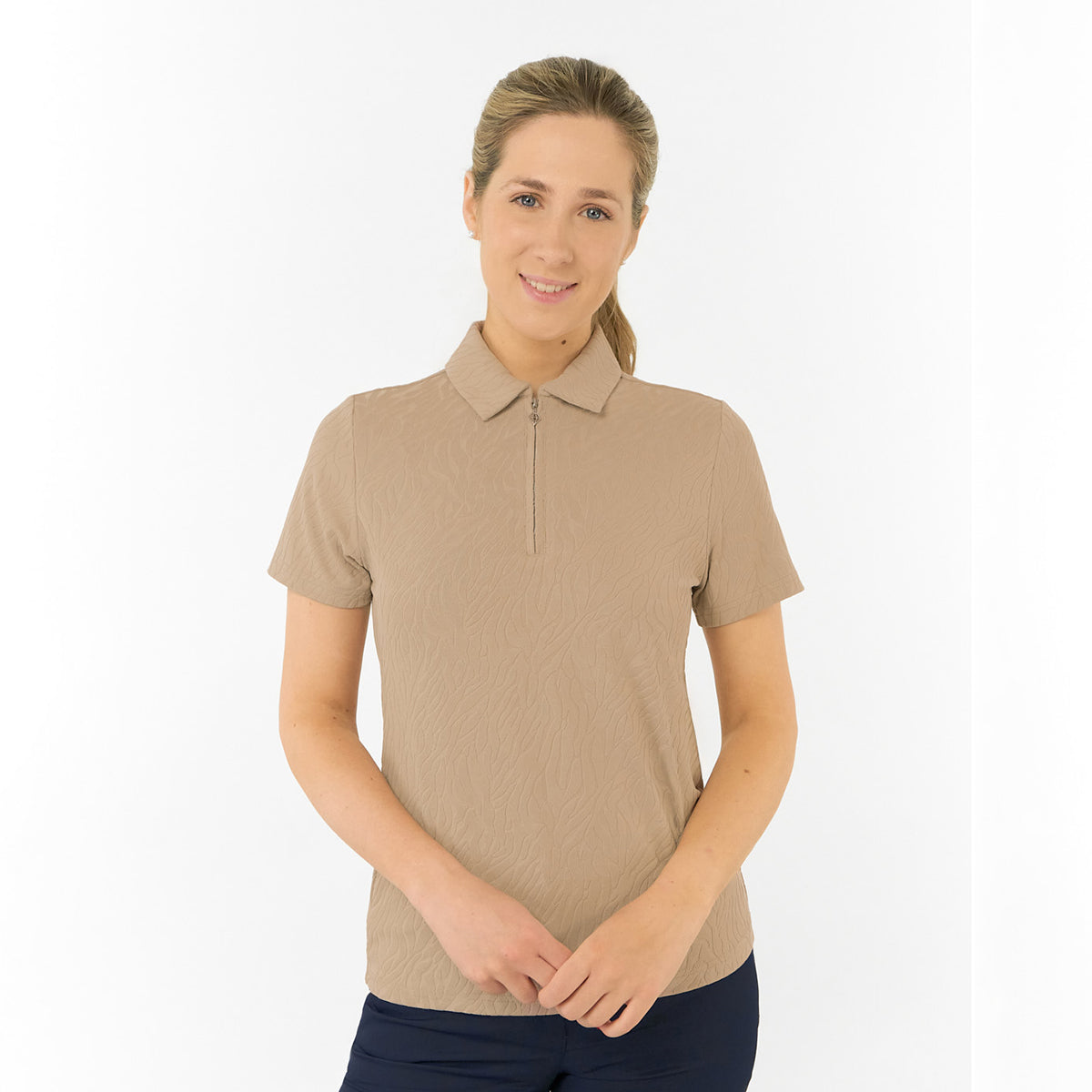 Pure Golf Ladies Short Sleeve Polo in Jacquard Texture for Refined, Effortless Style