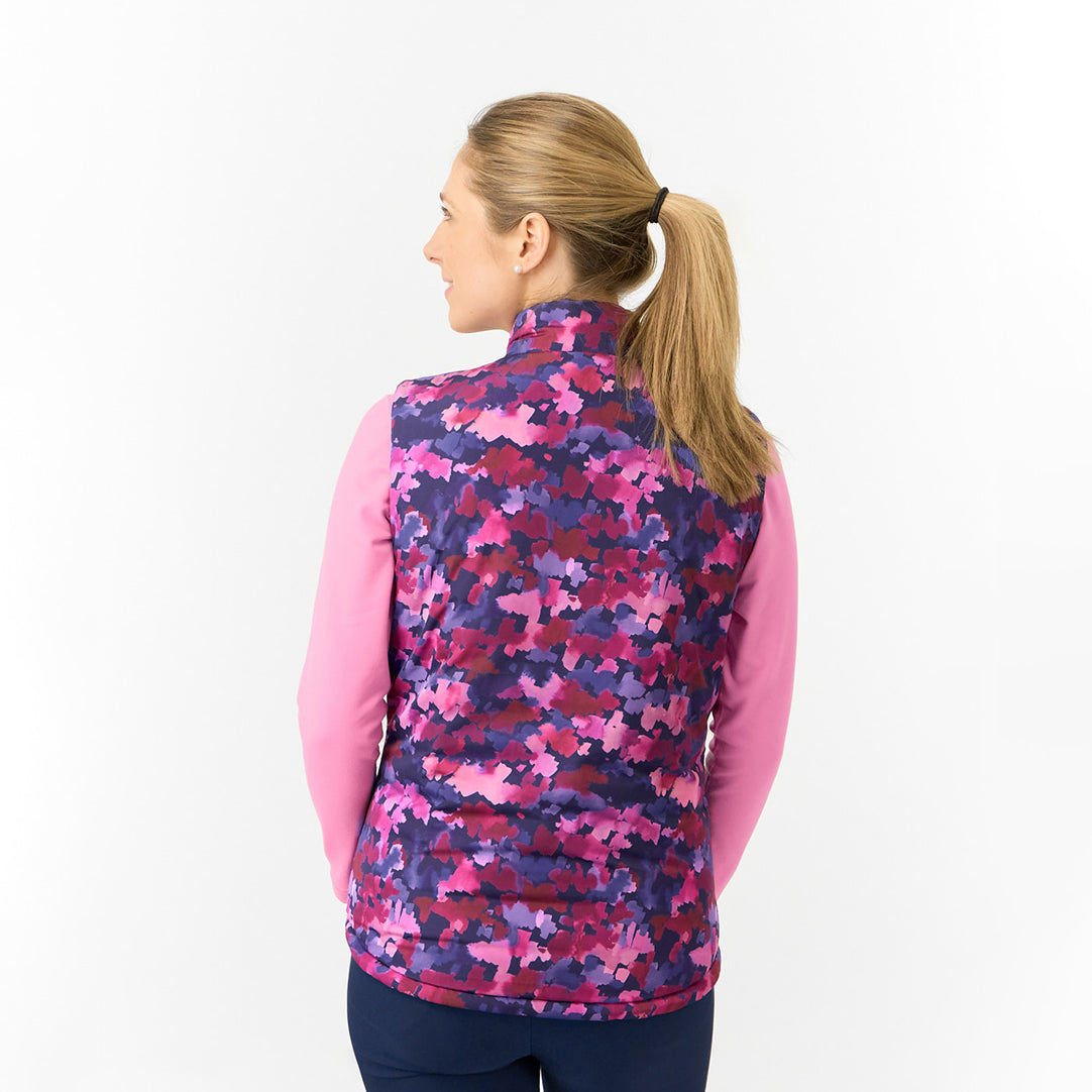 Pure Golf Ladies Reversible Gilet in Navy & Abstract Watercolour Print