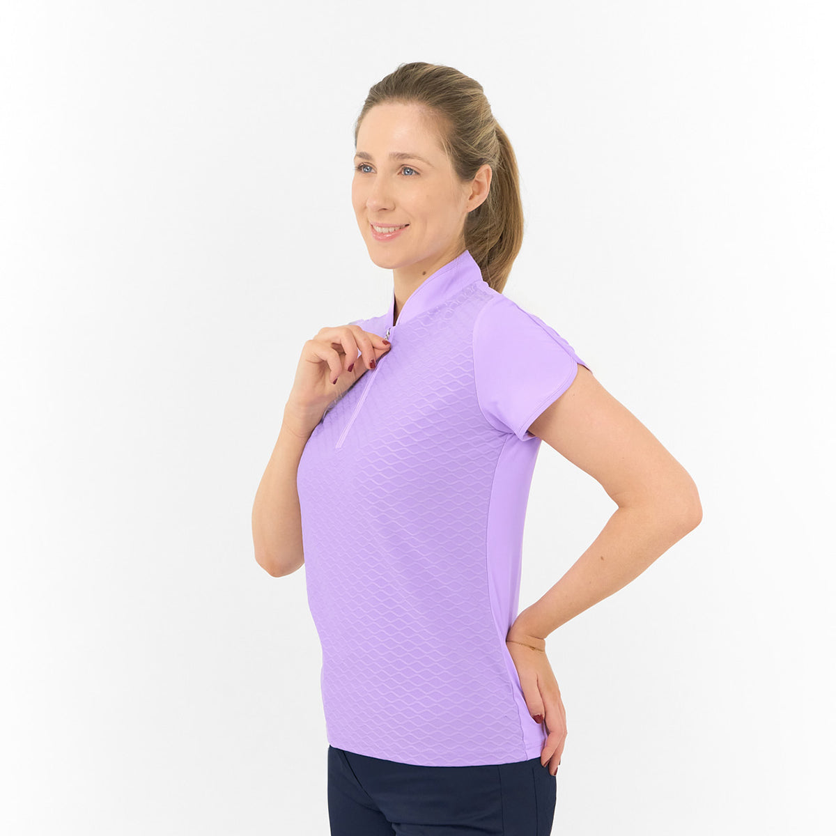 Pure Golf Ladies Cap Sleeve Polo with Wave Print