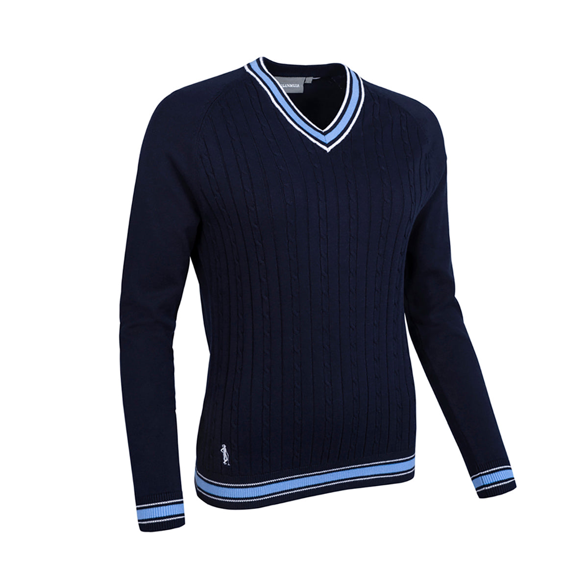 Glenmuir Ladies Navy Cable Knit Sweater with Contrast Trim