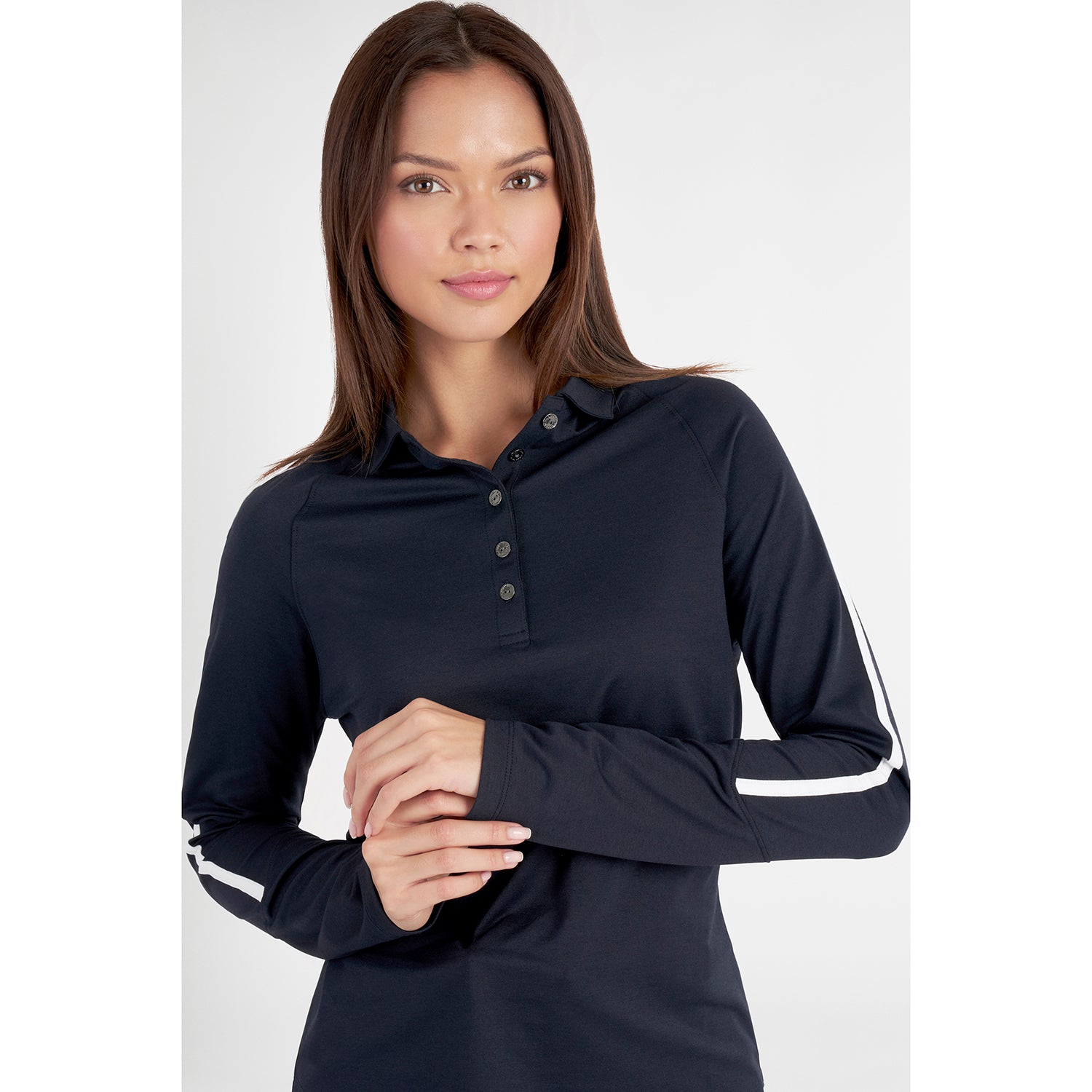 Green Lamb Ladies Cotton Blend Long Sleeve Golf Top in Navy