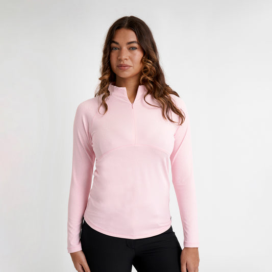 Green Lamb Ladies Lightweight 1/4 Zip Top with Jacquard Leopard Print