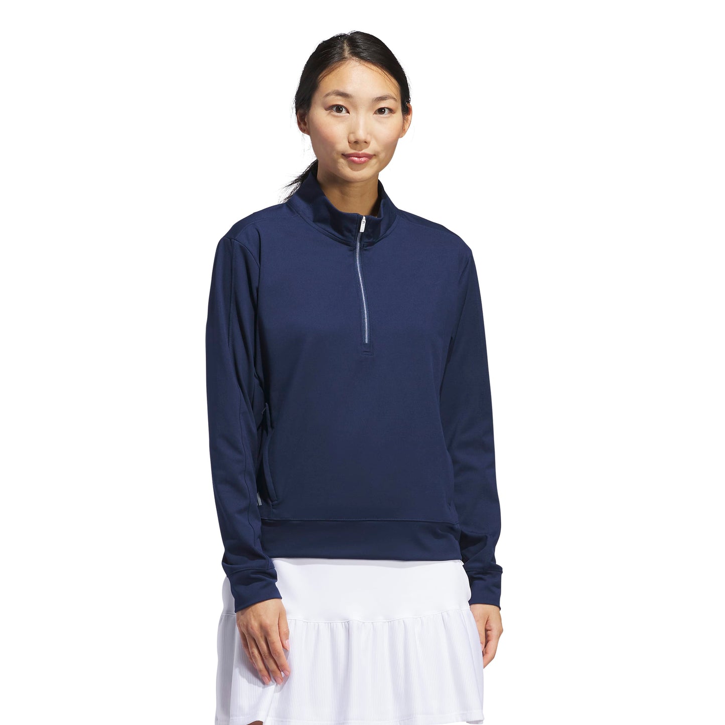 adidas Golf Women's Navy Layering Zip-Neck Top - Soft & Stretchy Comfort for Every Swing