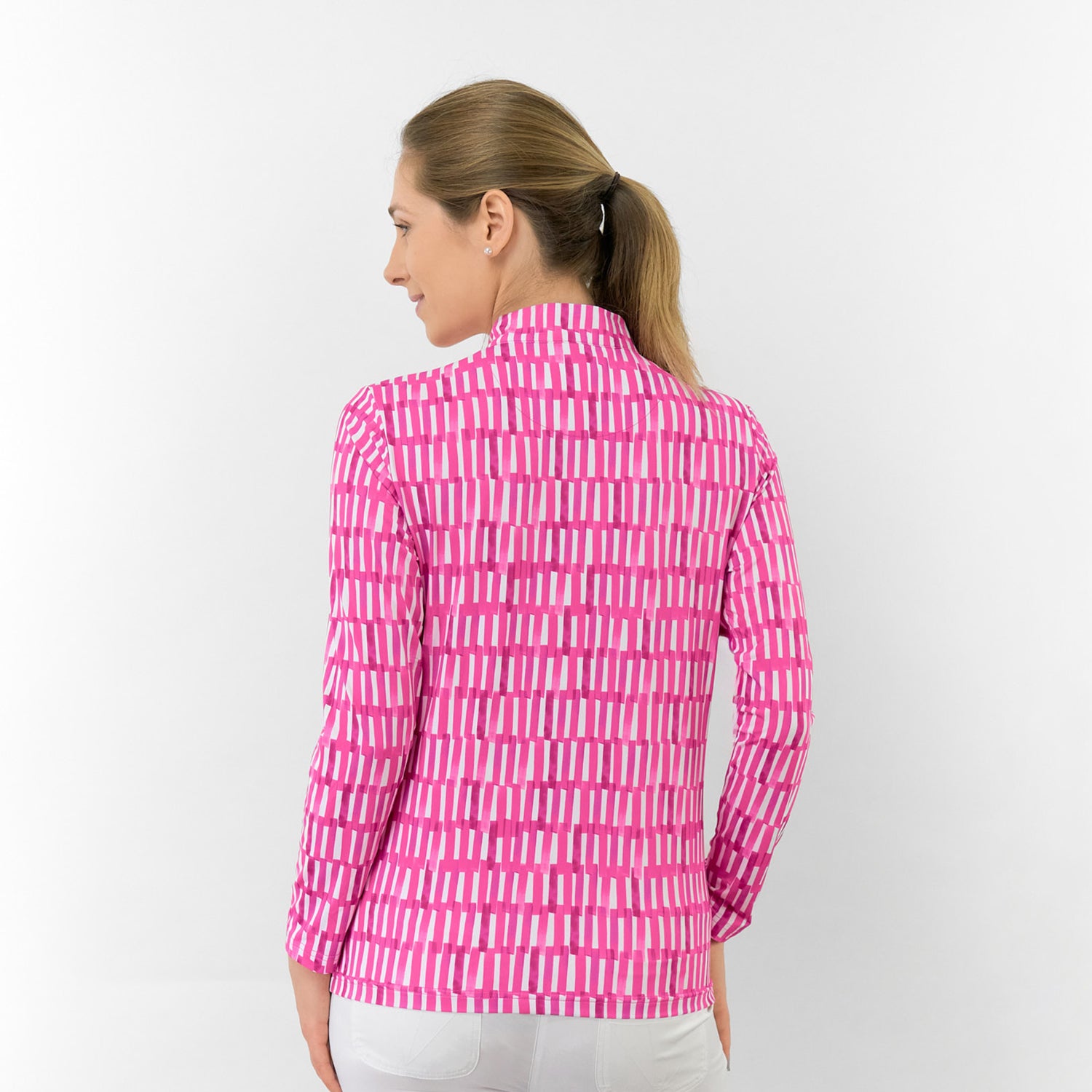Pure Ladies Long Sleeve Top in Geometric Stripe Lattice for Effortless Style & All-Day Comfort