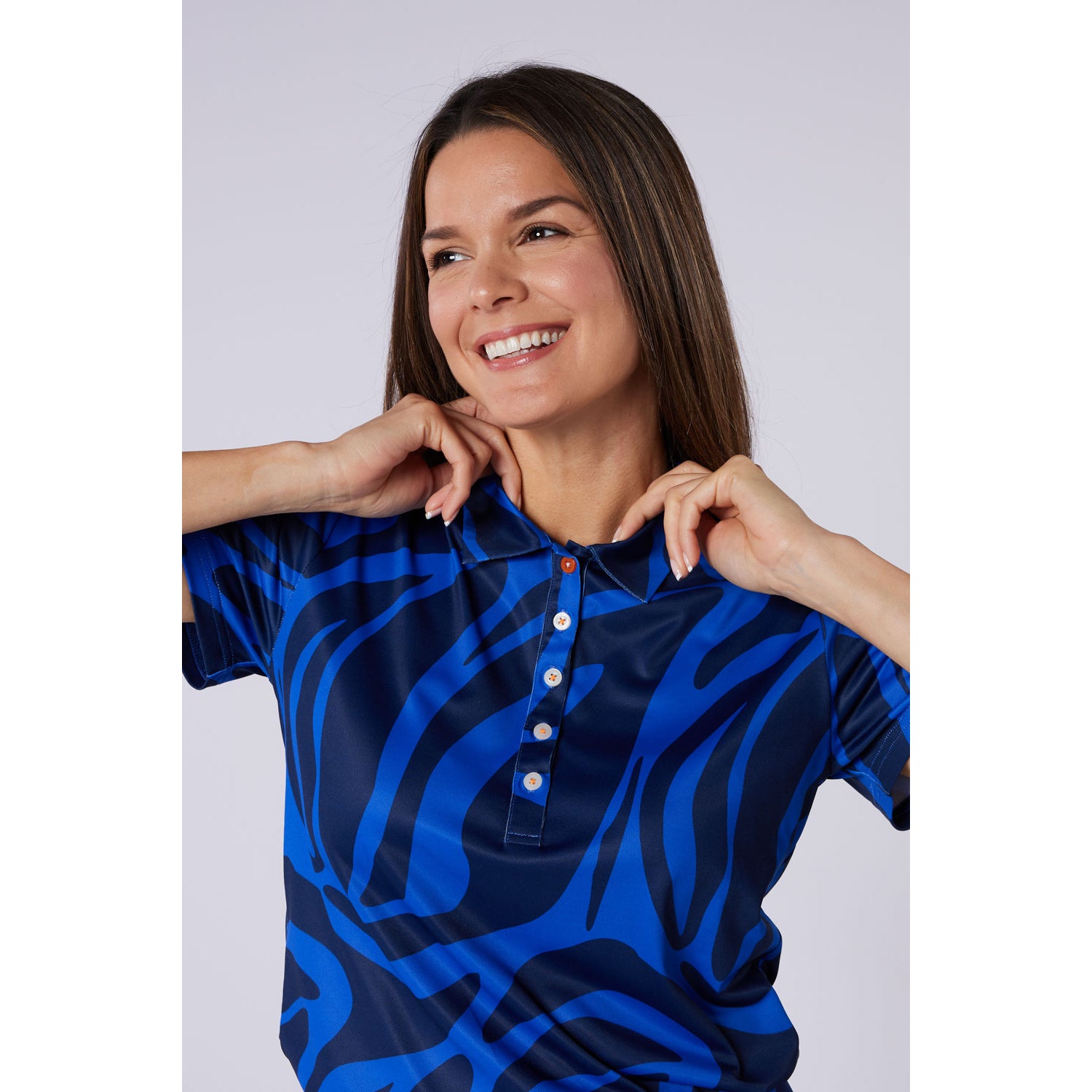 Swing Out Sister Ladies Tiger Stripe Cap Sleeve Polo