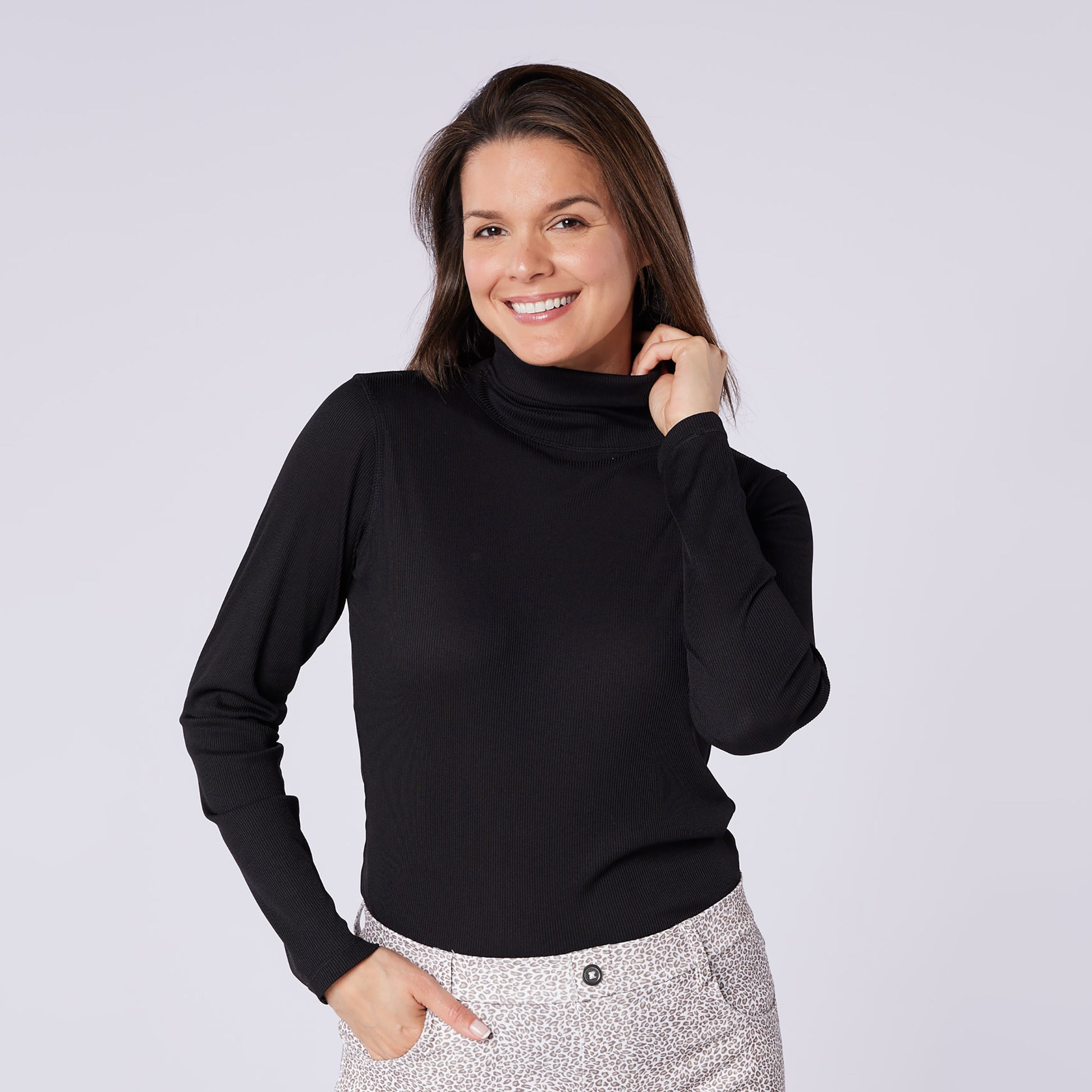 Swing Out Sister Ladies Soft-Stretch Ribbed Roll Neck in Black