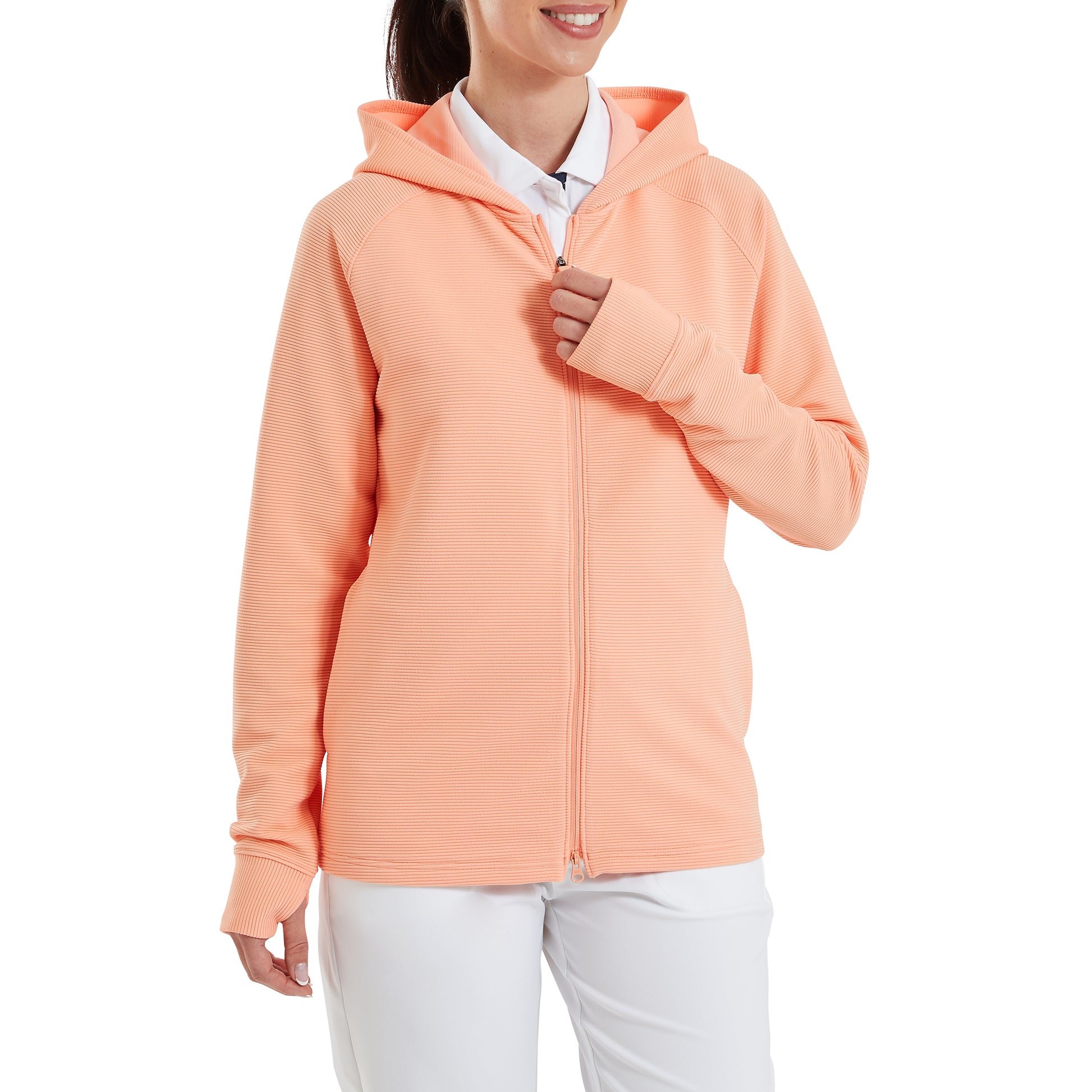 FootJoy Ladies Mid-Weight Hooded Ribbed Jacket Perfect for Golf & Casual Wear