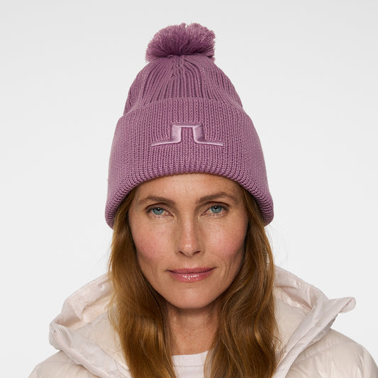 J.Lindeberg Ribbed Knit Bobble Hat with Bridge Logo