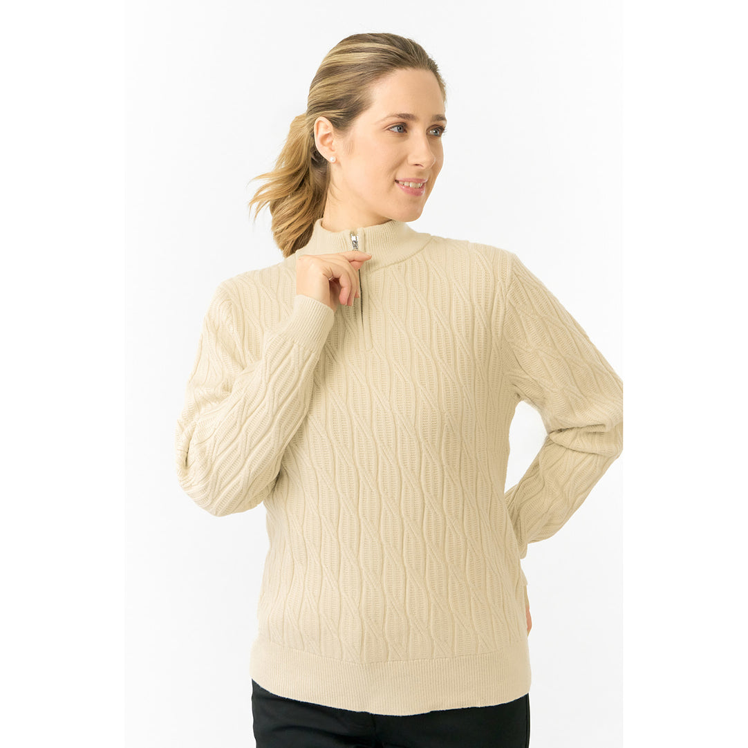 Pure Golf Ladies Quarter Zip Cable Knit Lined Sweater