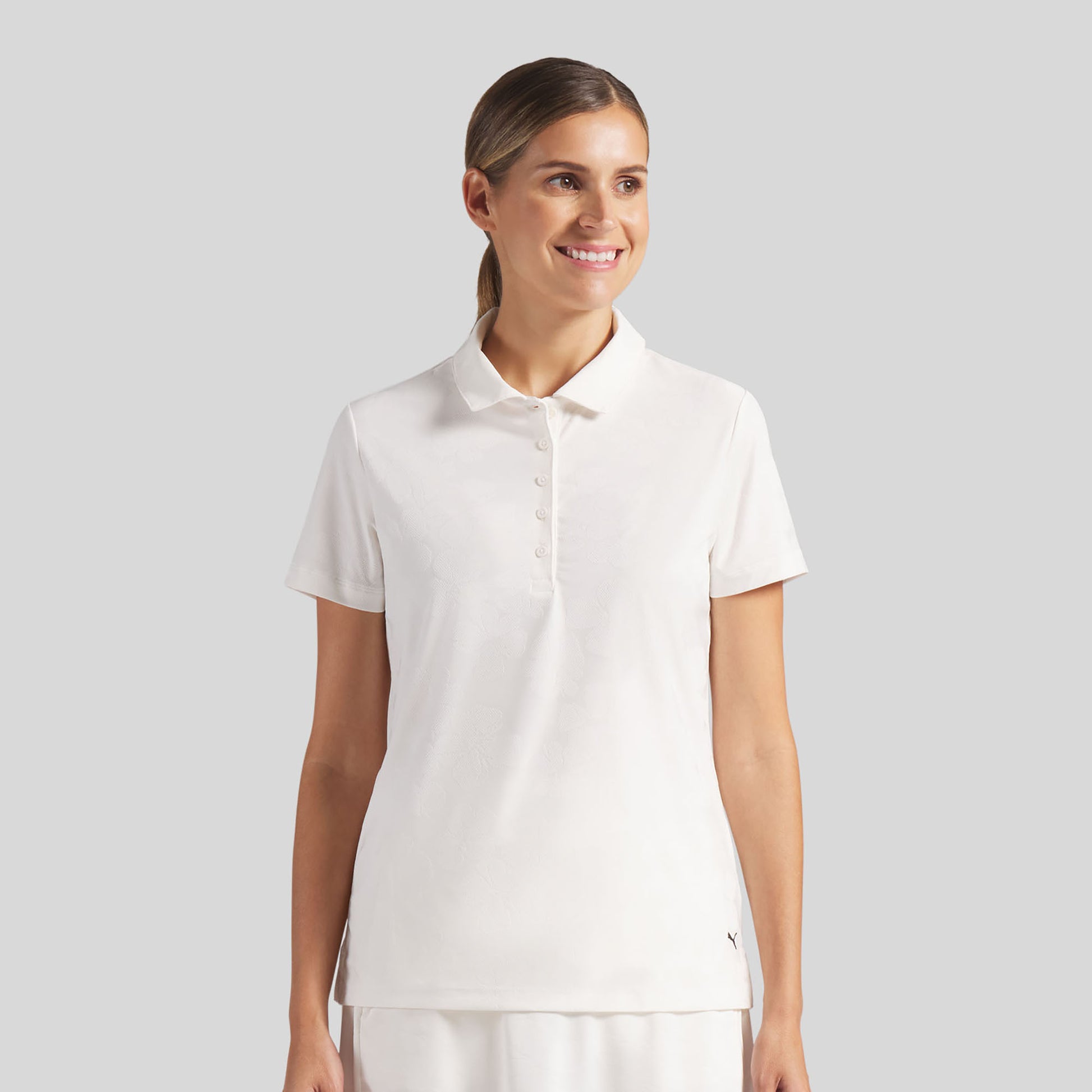 Puma Golf Ladies Short Sleeve Polo with Elegant Floral Jaquard Detail