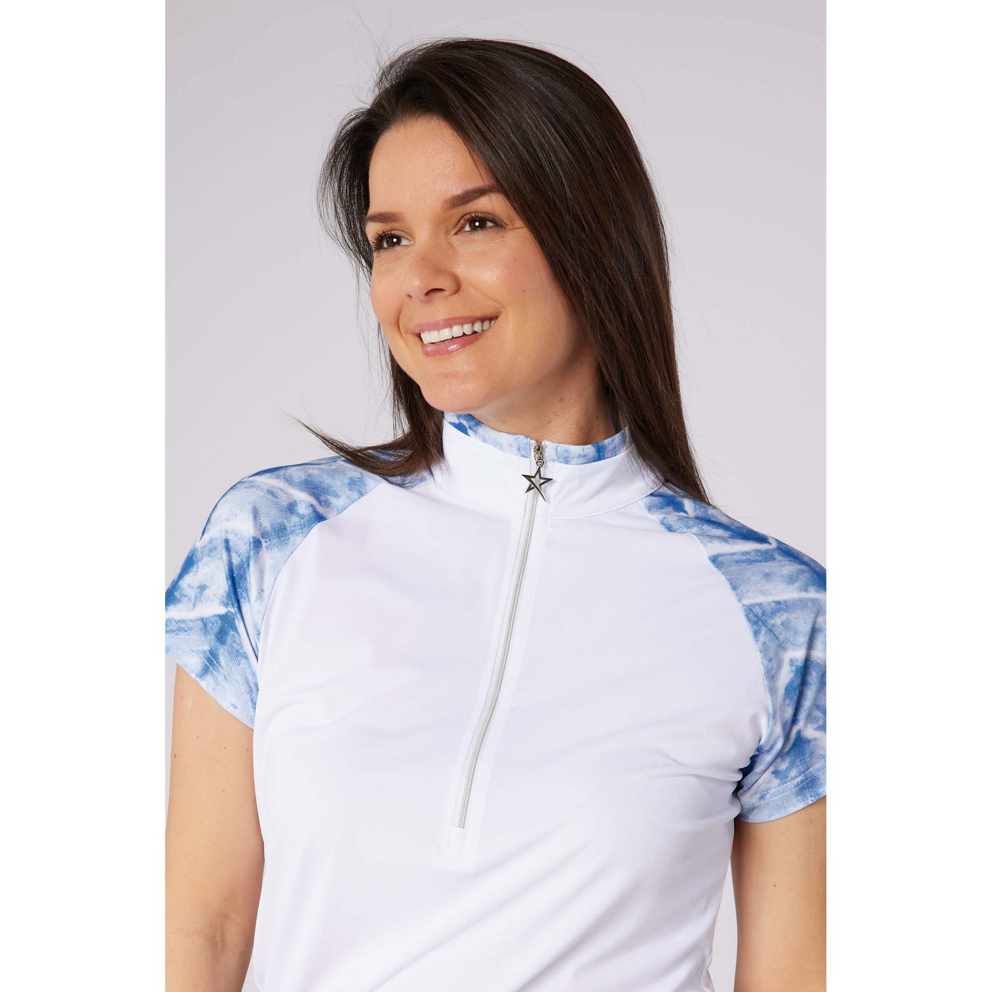 Swing Out Sister Ladies Short Sleeve Pique Polo with Contrast Sleeves for a Subtle Pop Of Print
