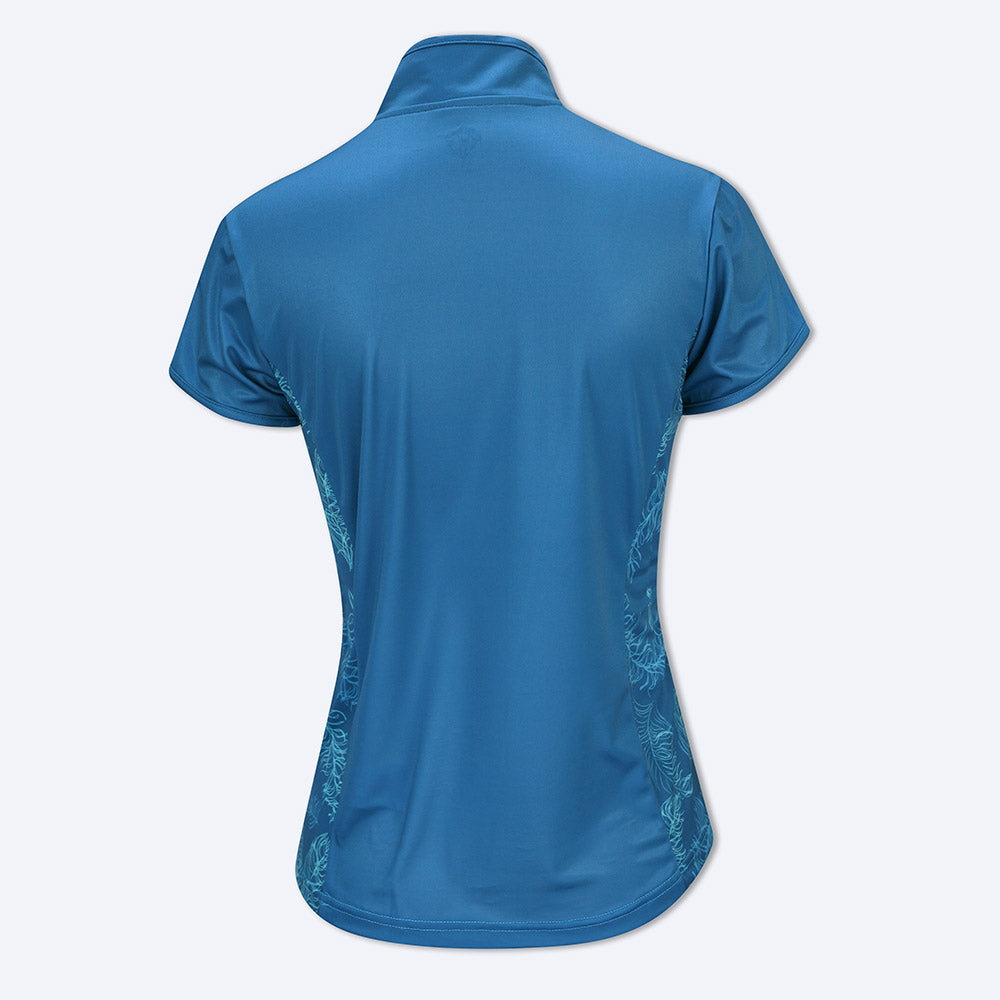 Pure Golf Ladies Rich Blue & Feather Print Cap Sleeve Polo Shirt