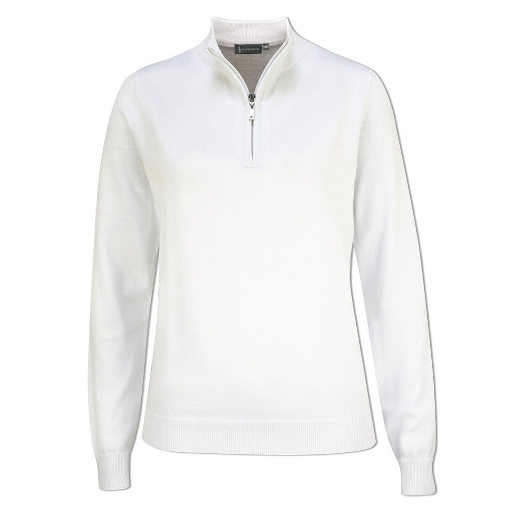 Glenmuir Ladies 100% Cotton Half-Zip Sweater in White – GolfGarb