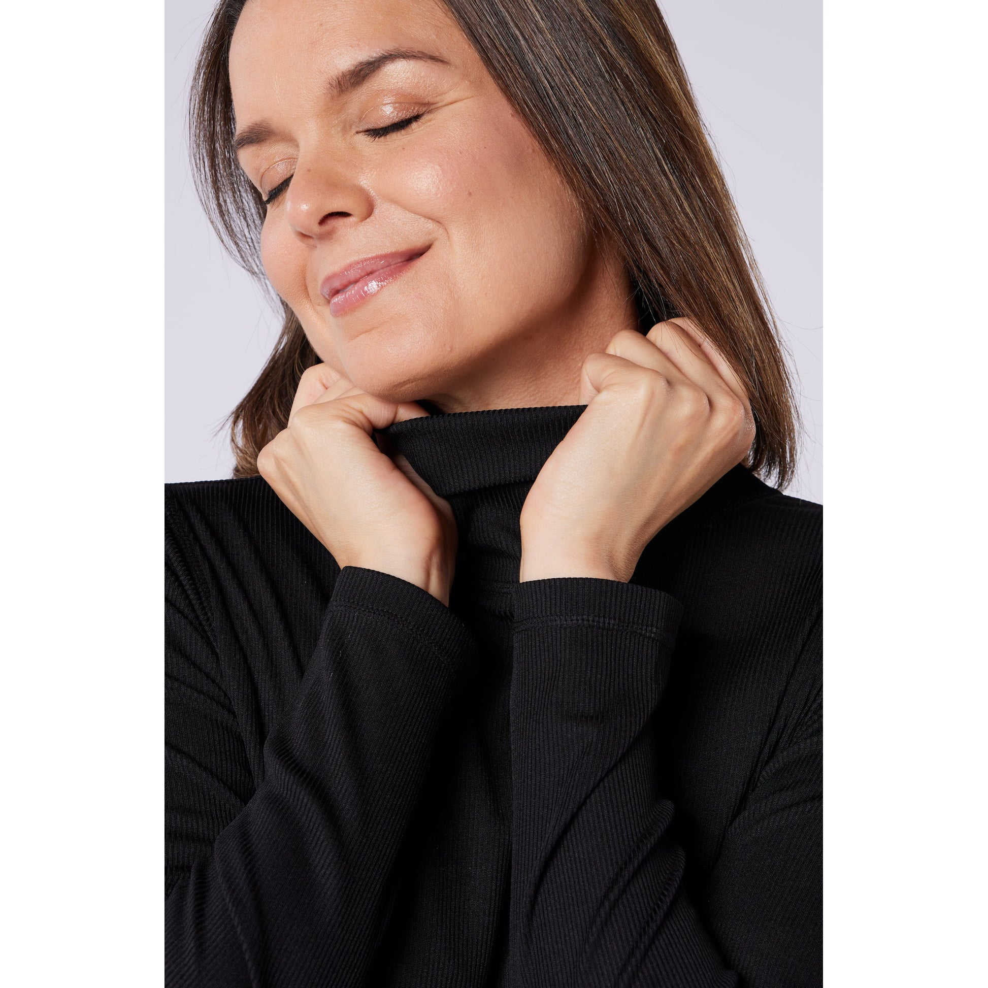 Swing Out Sister Ladies Soft-Stretch Ribbed Roll Neck in Black