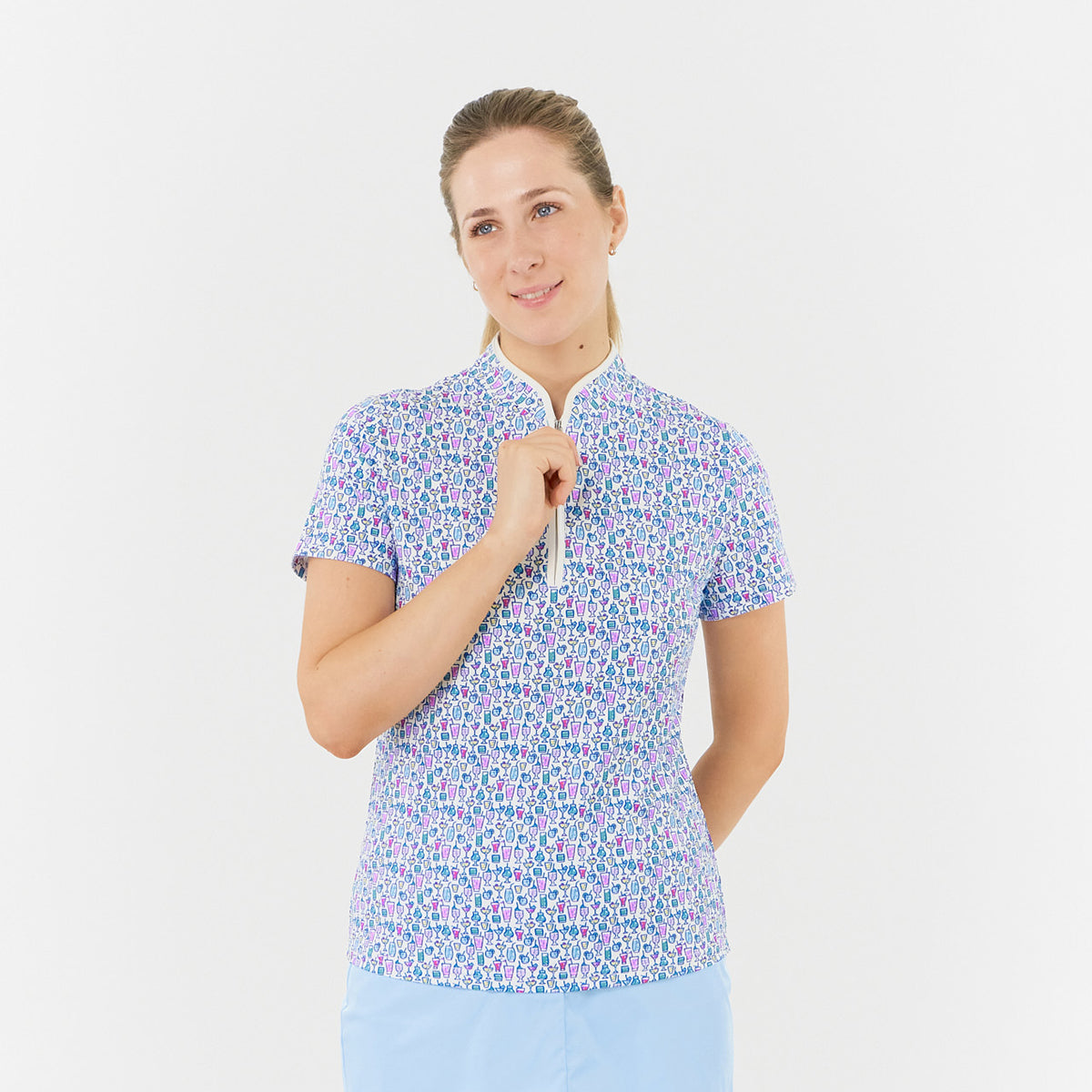 Pure Ladies Cocktail Print Short Sleeve Polo