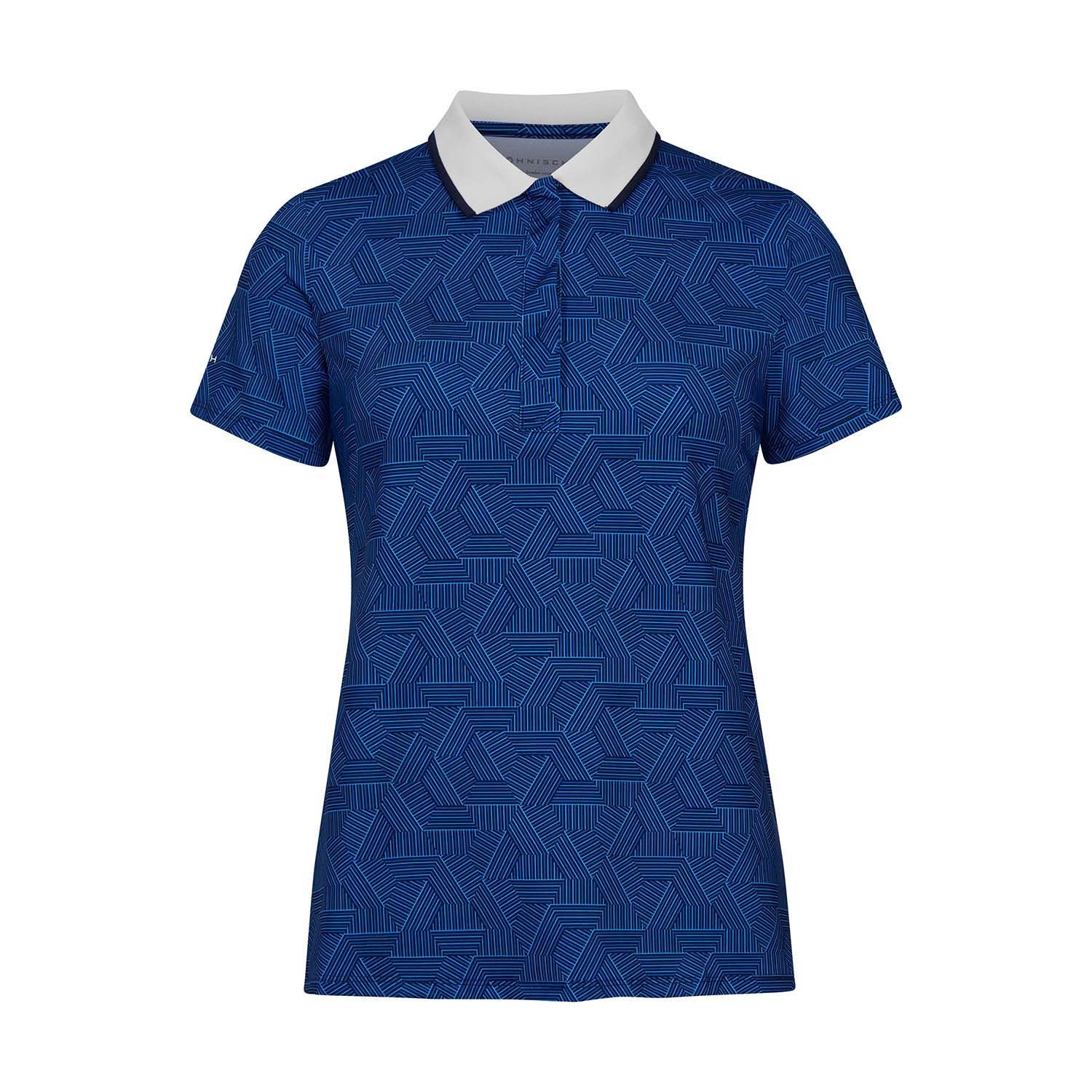 Rohnisch Ladies Printed Short Sleeve Polo in Hexagon Blue