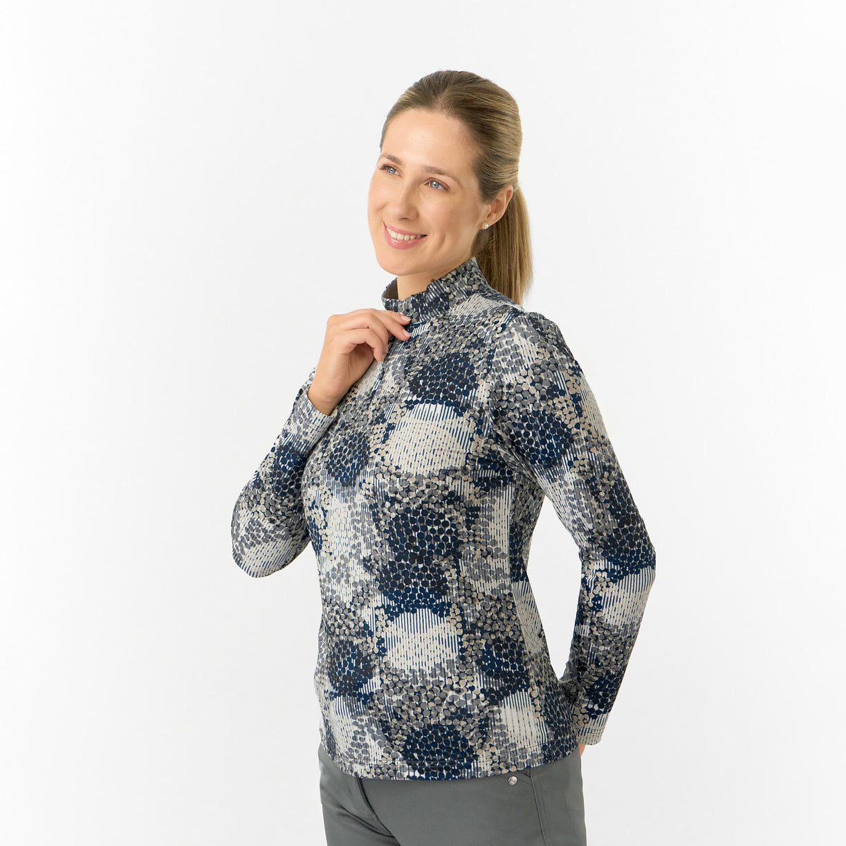 Pure Golf Ladies Long Sleeve Mid-Layer in Dot Print