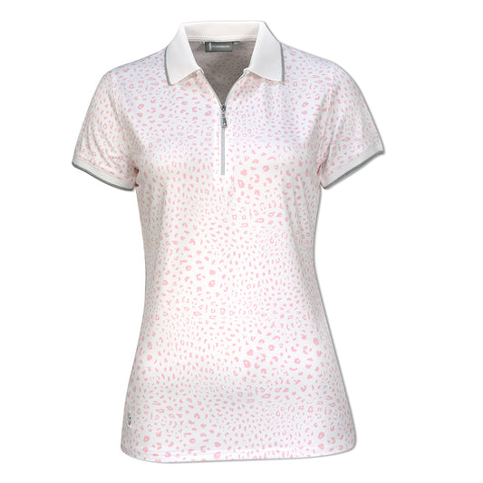 Glenmuir Short Sleeve Polo with SPF50 in White & Candy Pink Animal Print