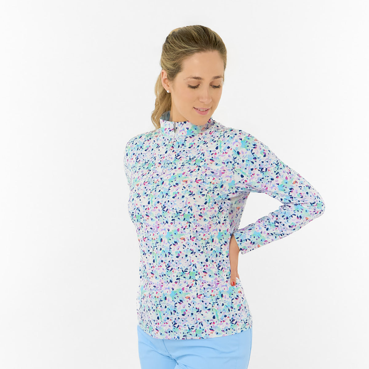 Pure Ladies Long Sleeve Golf Top with Mesh Panels for Breathable Comfort & Sleek Style