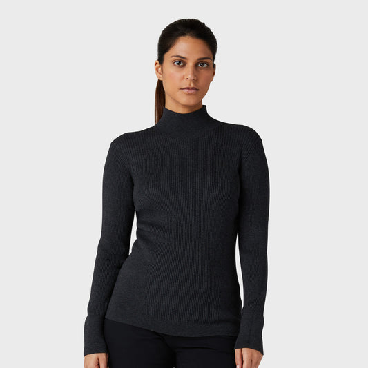 Callaway Golf Ladies High Mock Neck Ribbed Sweater in Charcoal Grey