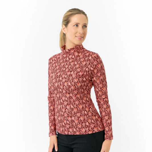 Pure Ladies Brushed-Backed Roll Neck with Autumnal Floral Print