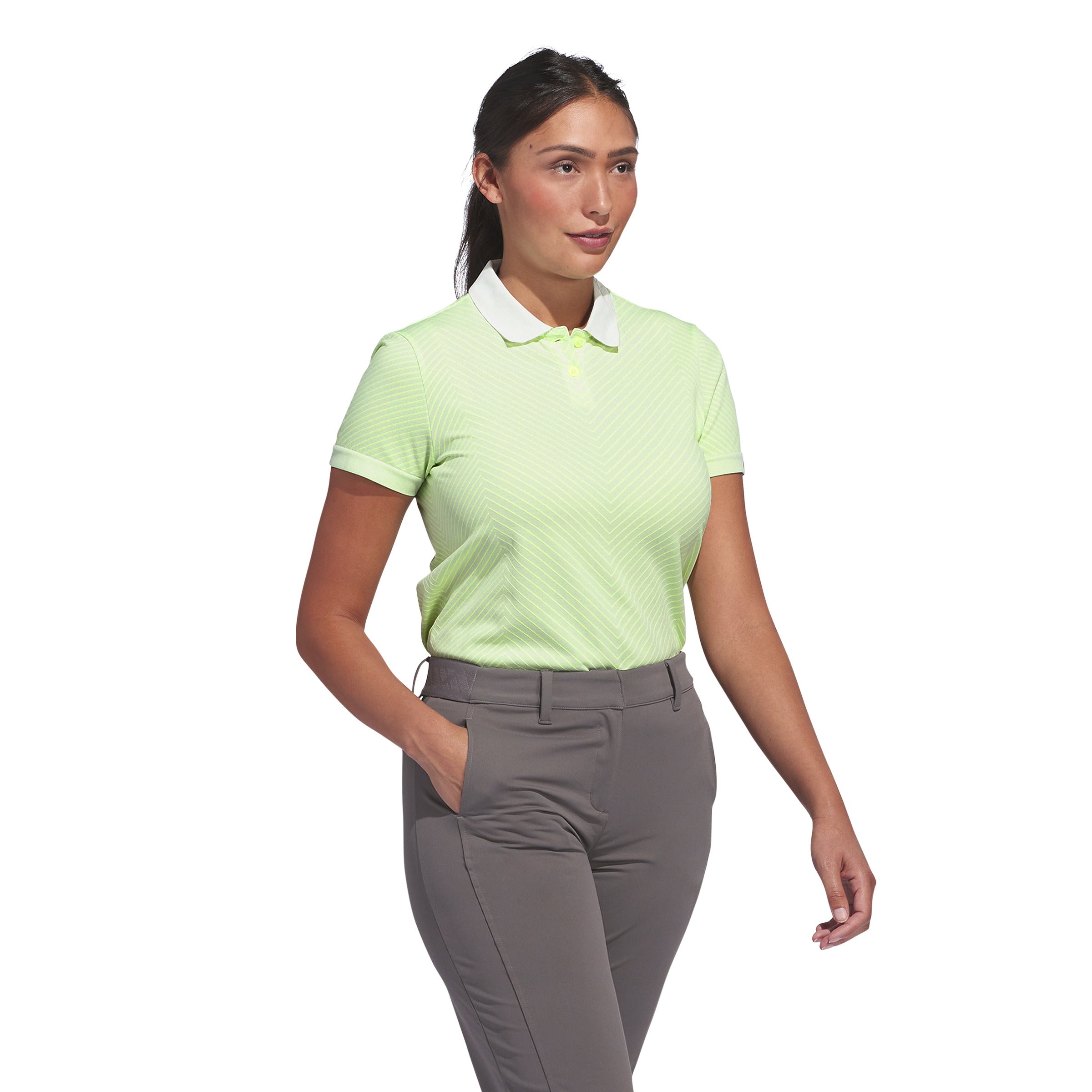 adidas Ladies PrimeKnit Polo with Continuous Chevron Design in Crystal Jade