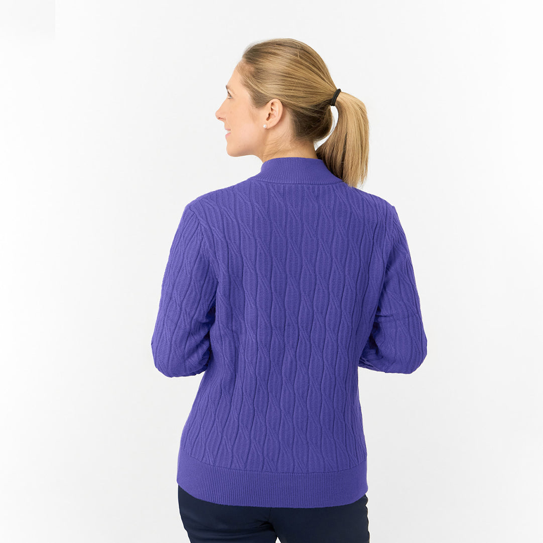 Pure Golf Ladies Quarter Zip Cable Knit Lined Sweater
