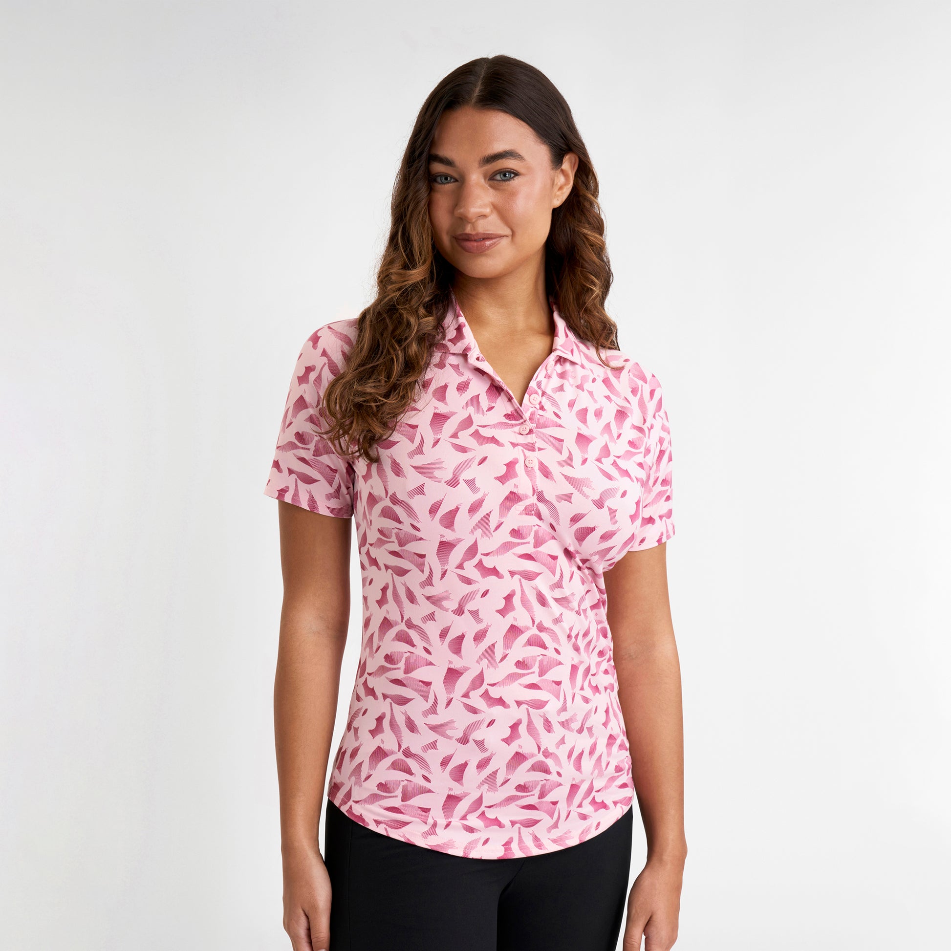 Green Lamb Ladies Abstract Linear Print Short Sleeve Polo