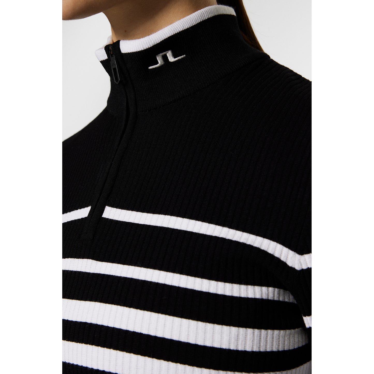 J.Lindeberg Ladies Ribbed Quarter-Zip Sweater with Stripes