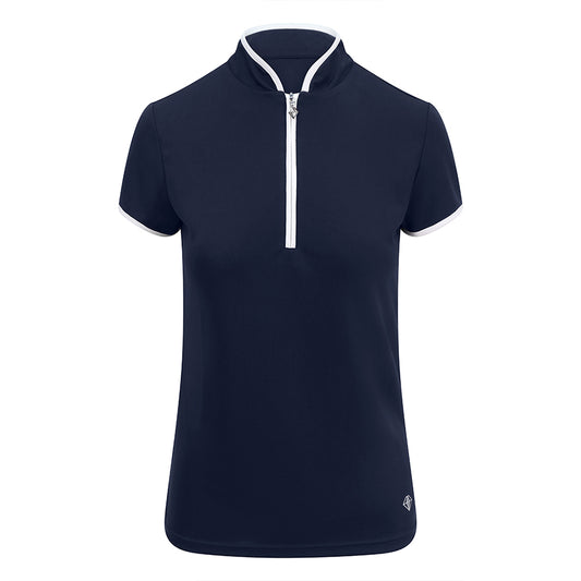 Pure Golf Ladies Cap Sleeve Mandarin Polo Shirt in Navy