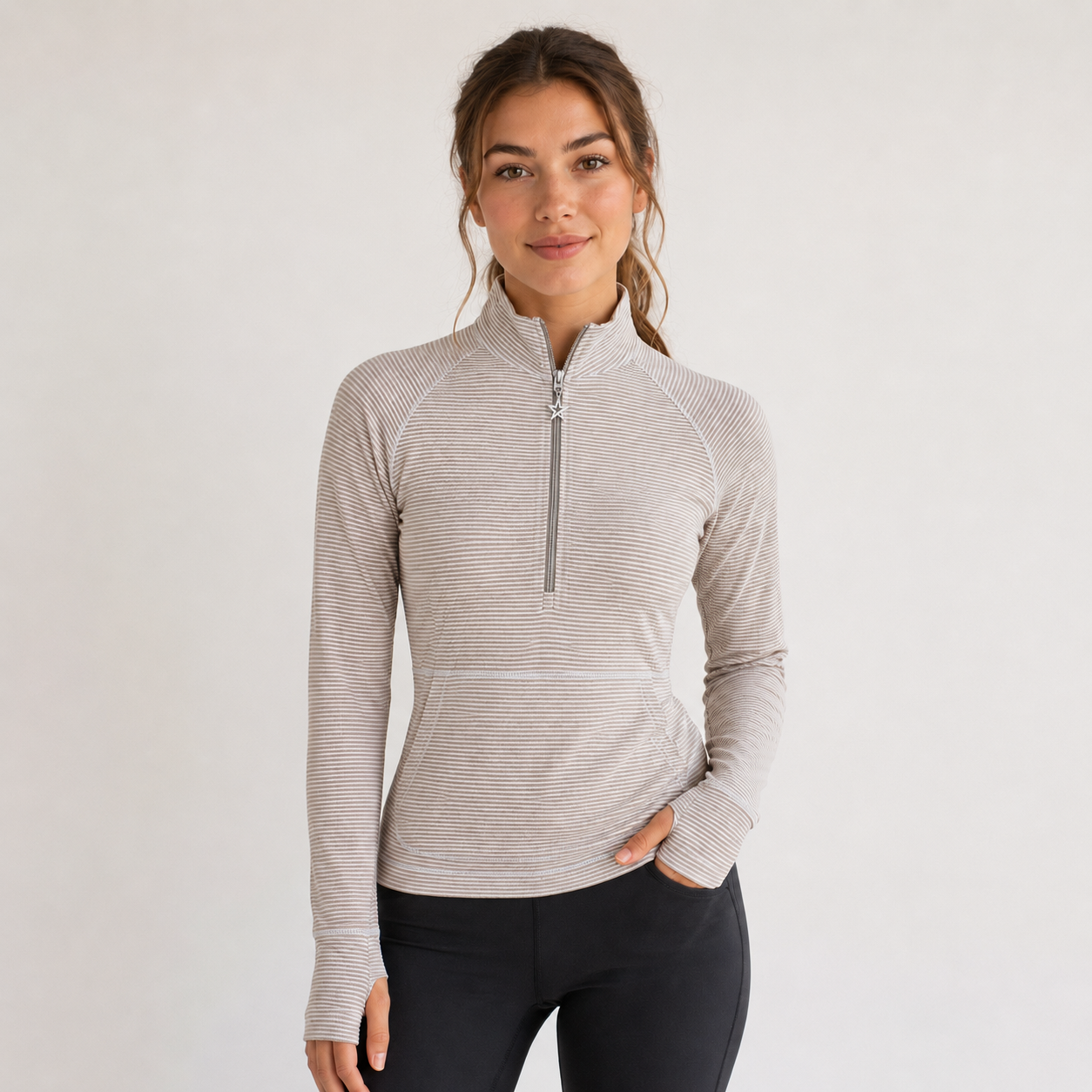 Swing Out Sister Womens Fine Stripe Zip-Neck Top with Front Pocket Great for Range to Course Wear