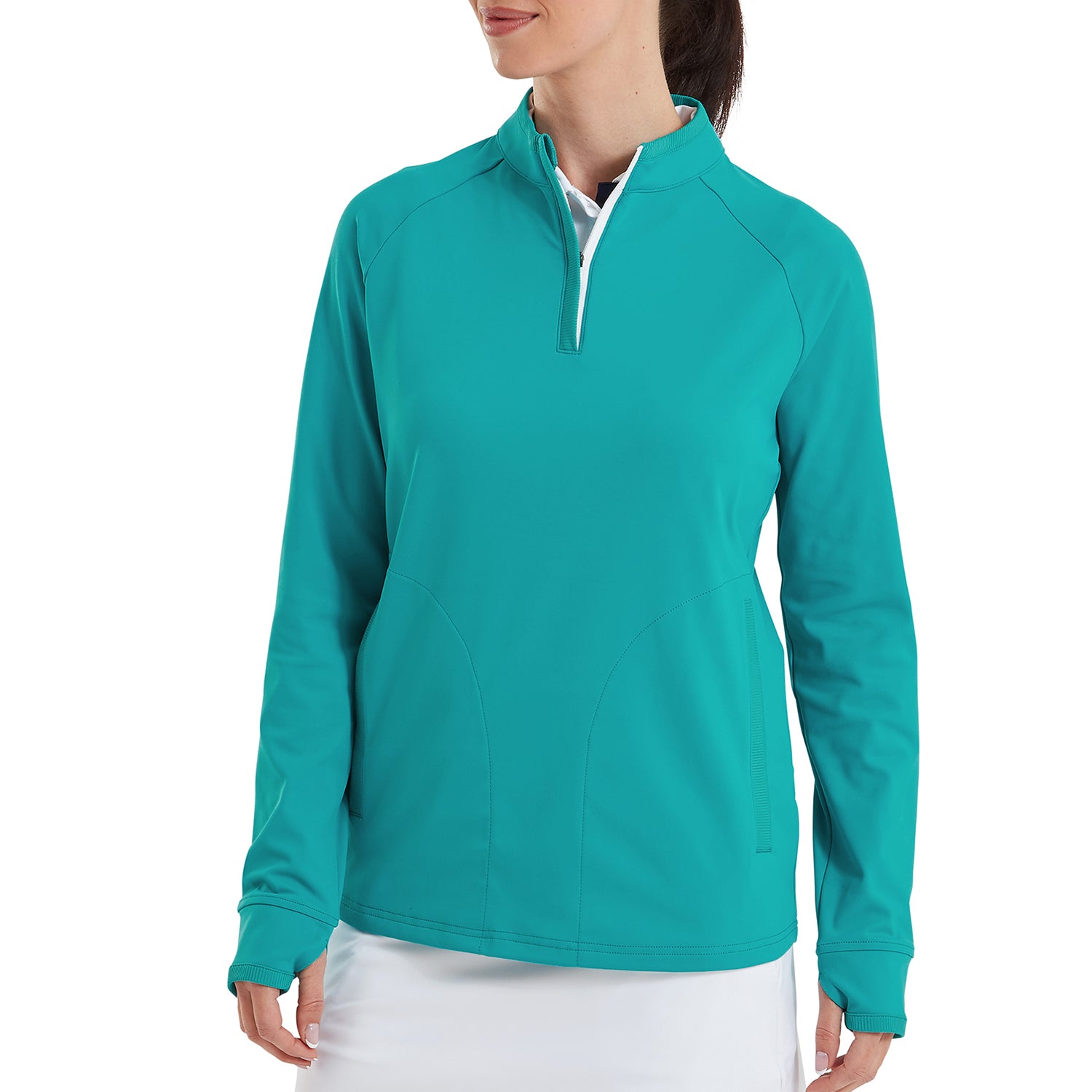 FootJoy Ladies Soft-Stretch Zip Neck Top with Feminine Details - A Timeless Layer for Every Season