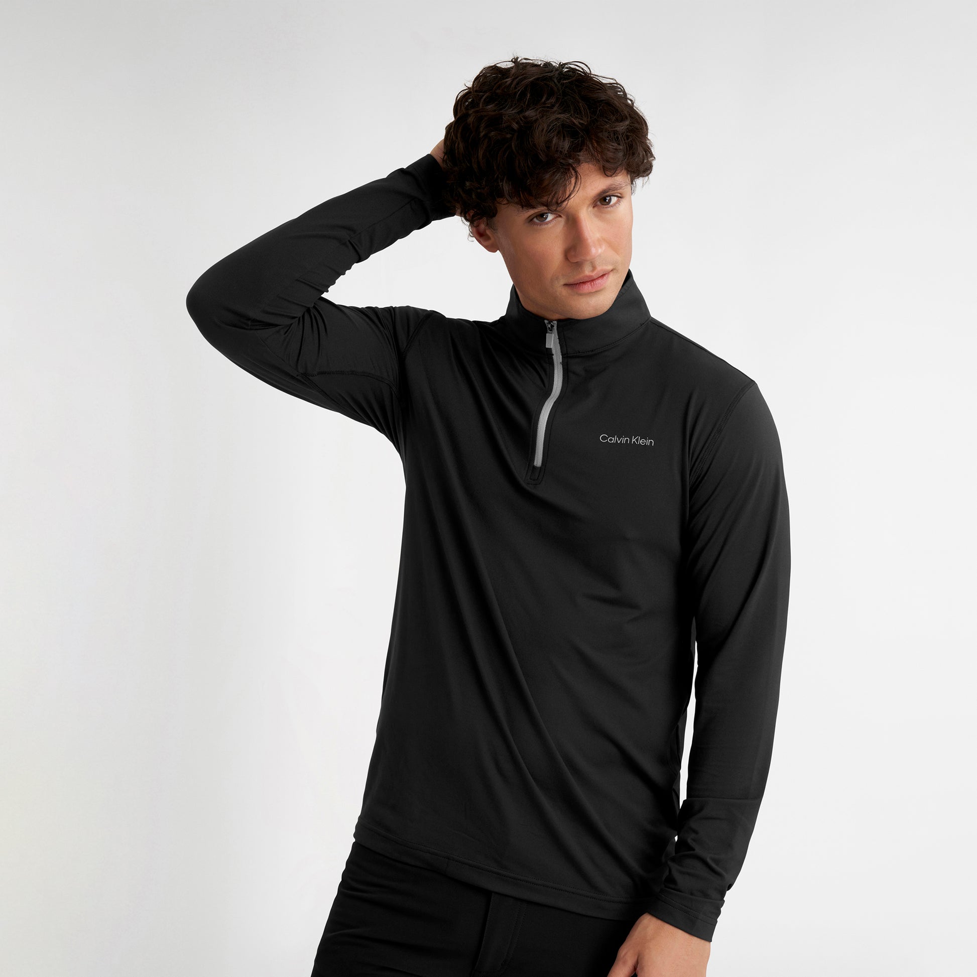 Calvin Klein Mens Technical Zip-Neck Top in Black
