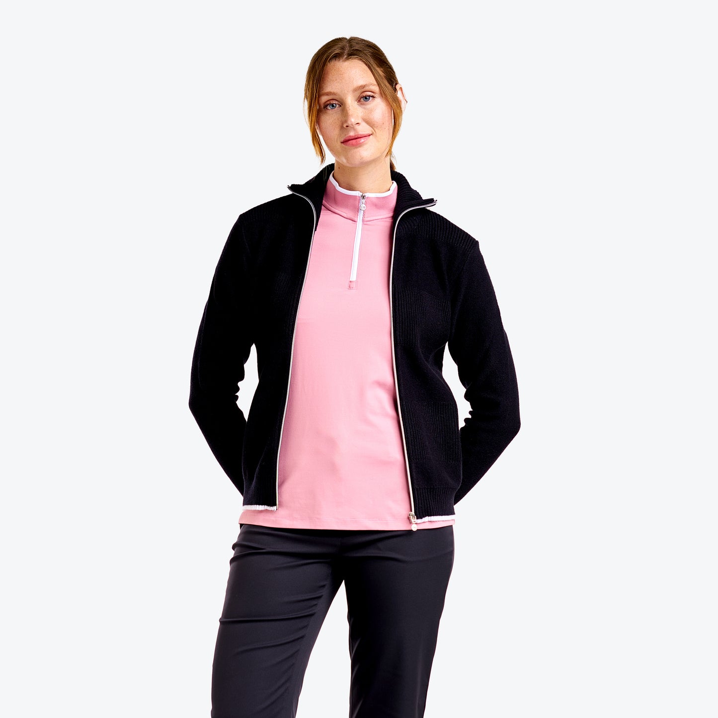 Nivo Ladies Full-Zip Deep Collar Cardigan in Black
