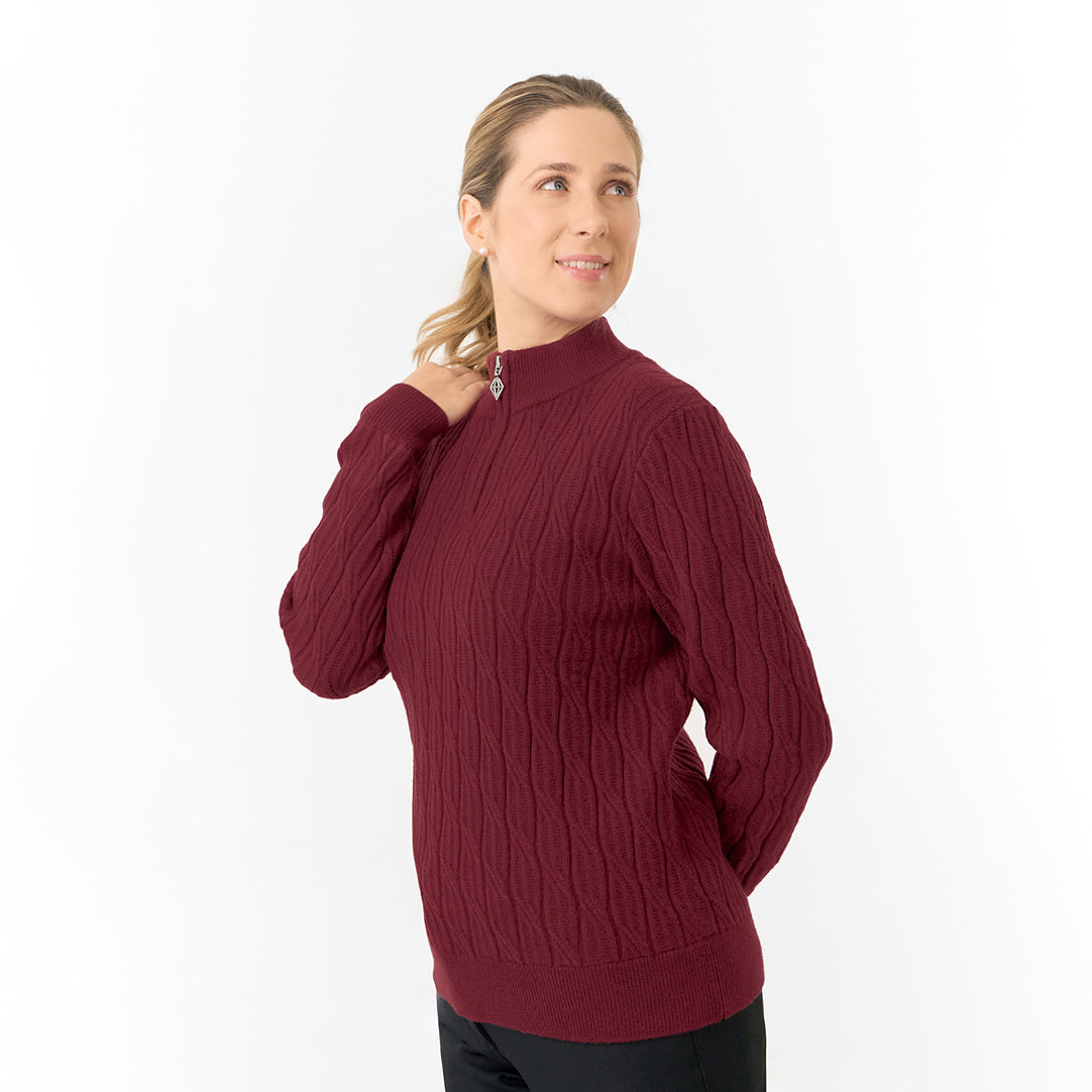 Pure Golf Ladies Quarter Zip Cable Knit Lined Sweater