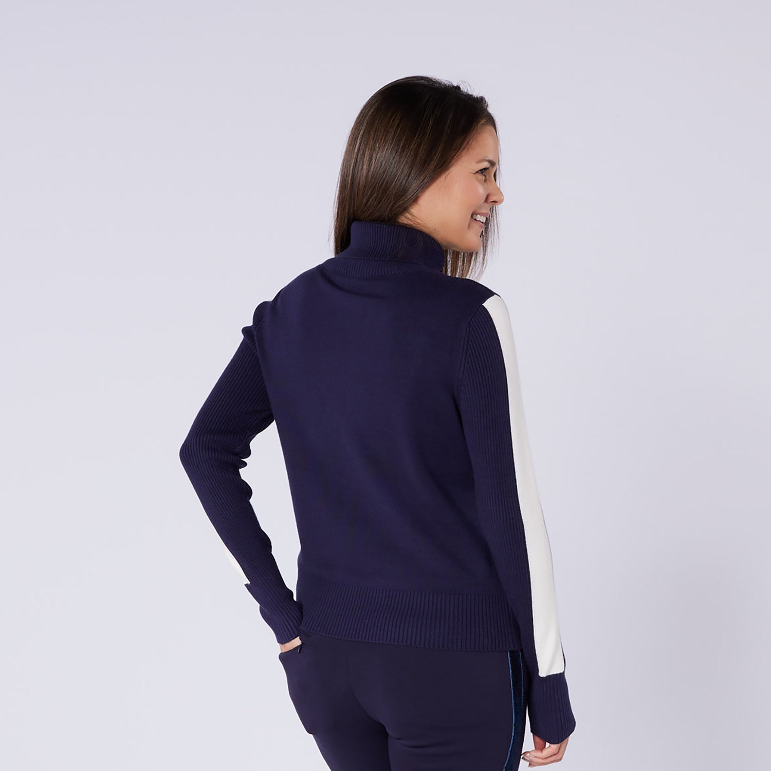 Swing Out Sister Womens 'Golf' Roll Neck with Ribbing in Navy & White