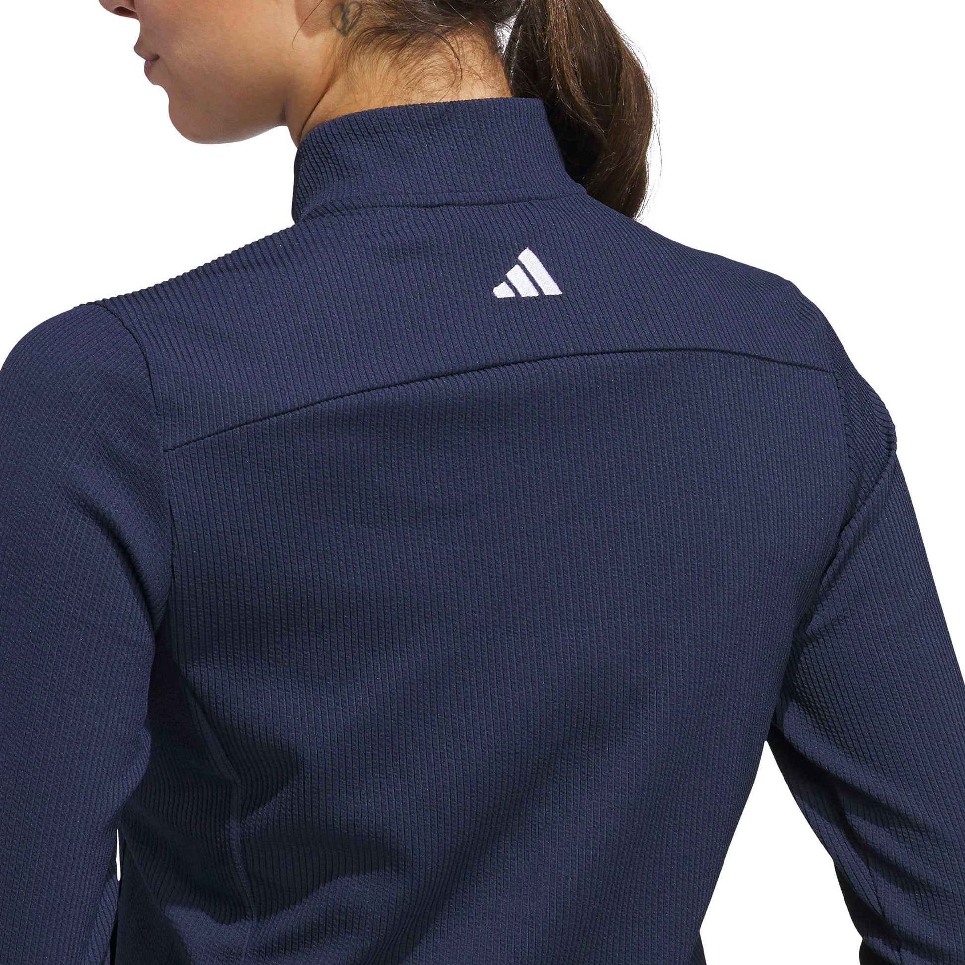 adidas Golf Ladies Navy Ribbed Knit Textured Jacket