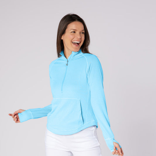 Swing Out Sister Womens Fine Stripe Zip-Neck Top with Front Pocket Great for Range to Course Wear