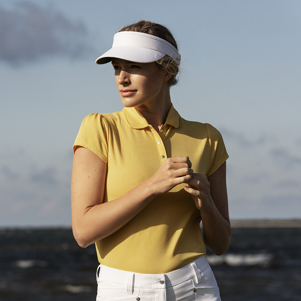 Daily Sports Ladies Sheer Cap Sleeve Polo in Sunset - Last One XS Only Left