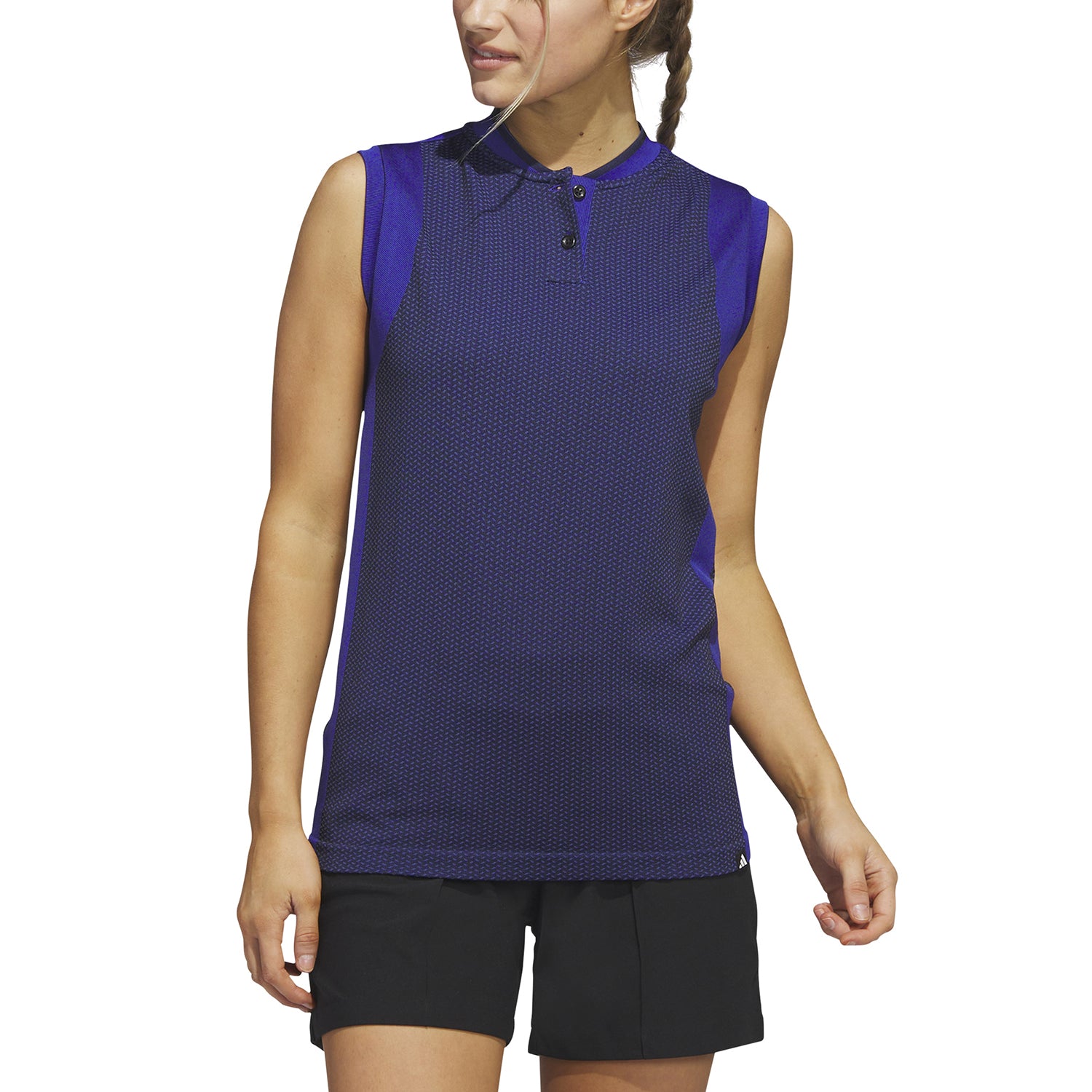 adidas Ladies Sleeveless Colourblock Golf Polo in Lucid Blue