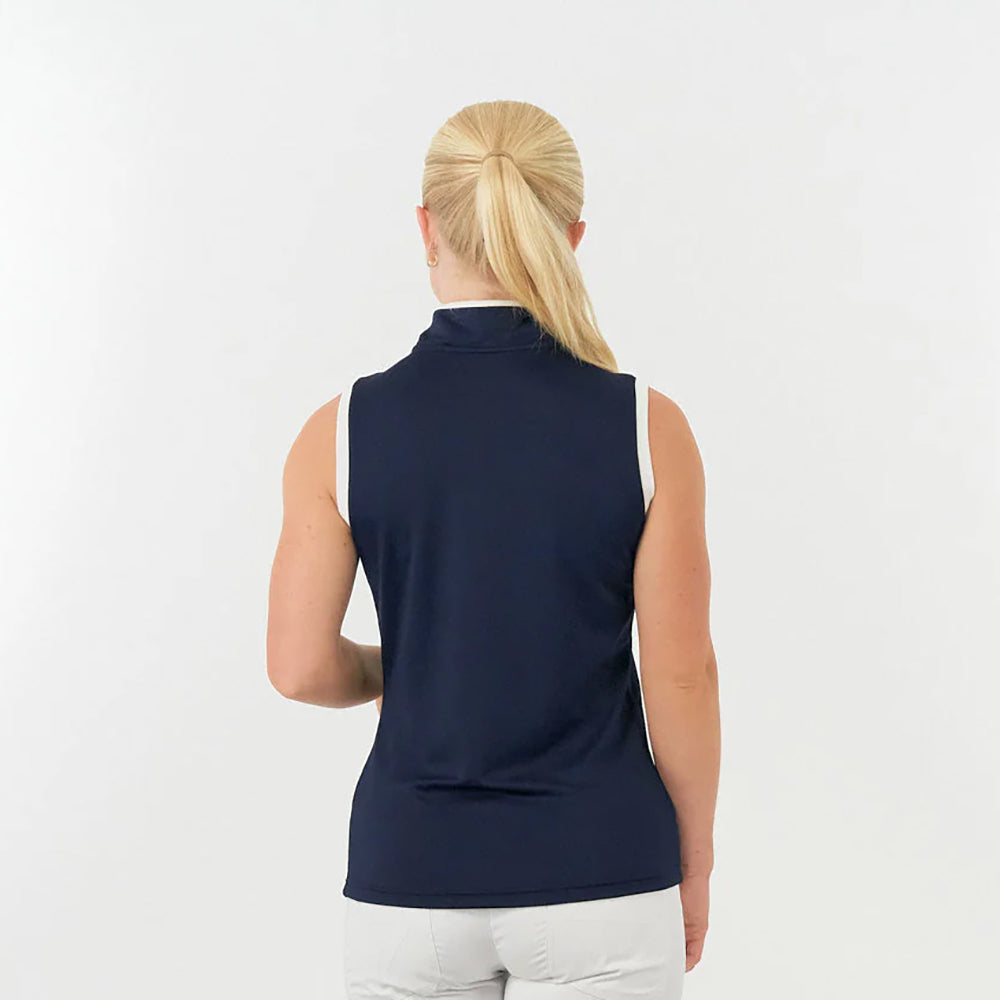 Pure Golf Ladies Sleeveless Mandarin Polo Shirt in Navy