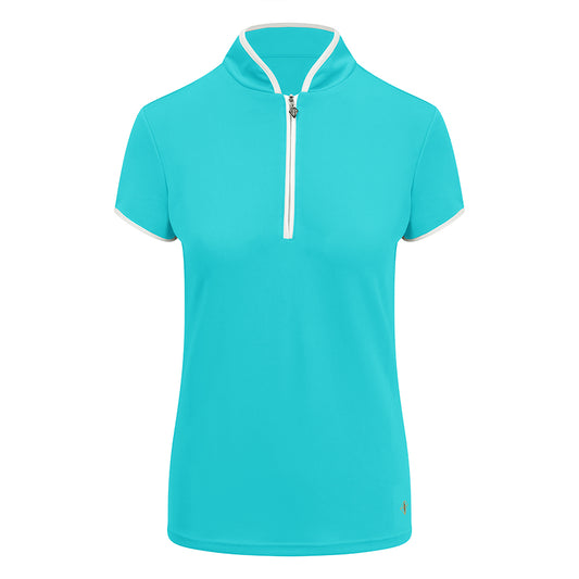 Pure Golf Ladies Cap Sleeve Mandarin Polo in Ocean Blue