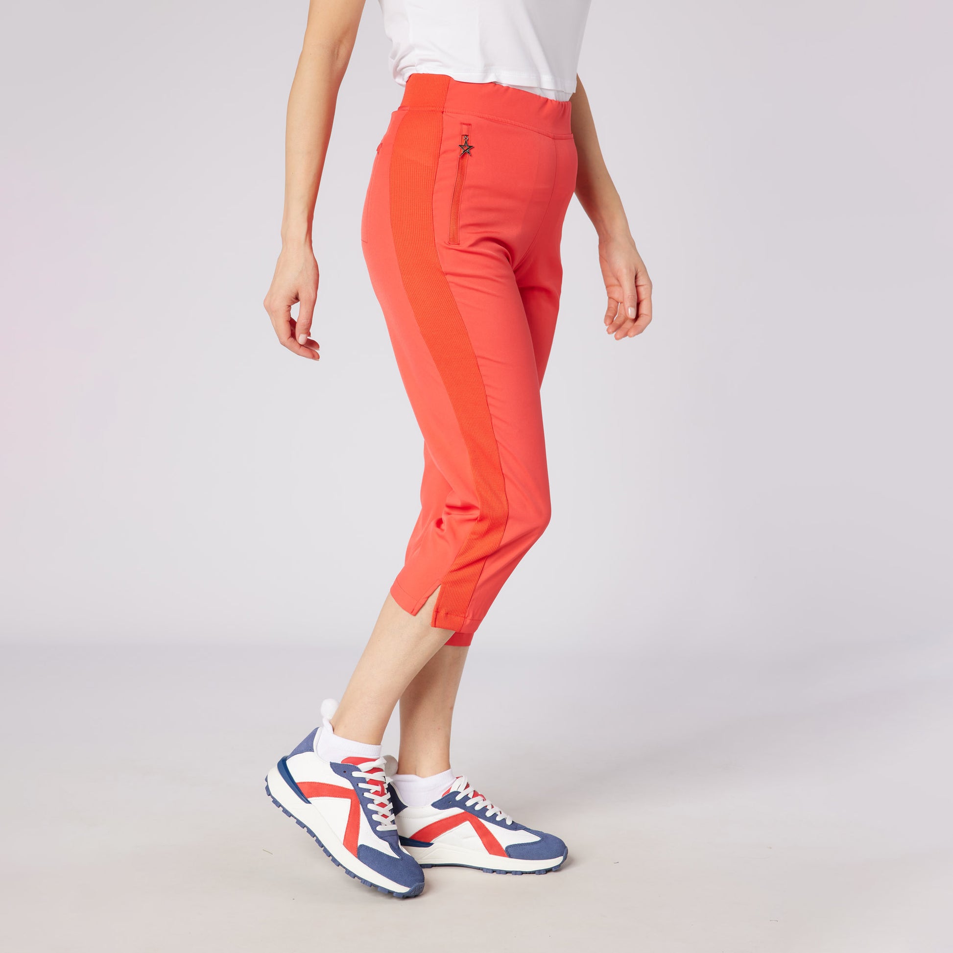 Swing Out Sister Ladies Lightweight Pull-On Capris with Ribbed Side Stripe