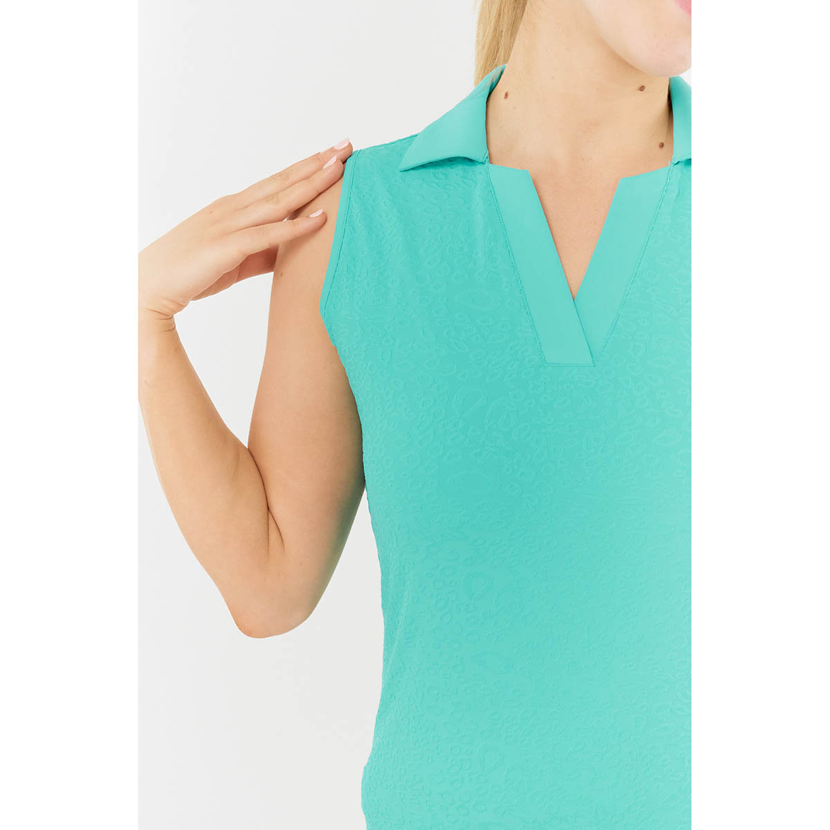 Pure Ladies Jacquard Print Sleeveless Polo with V-Neck Opening 