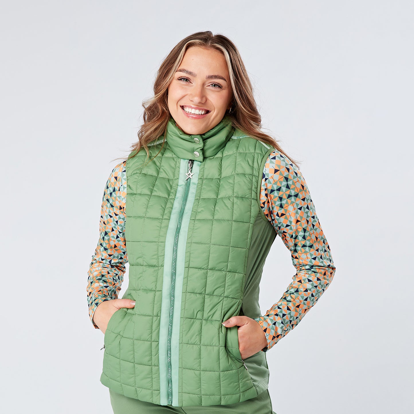 Swing Out Sister Ladies Padded Gilet with Soft-Stretch Side Panels in Sage