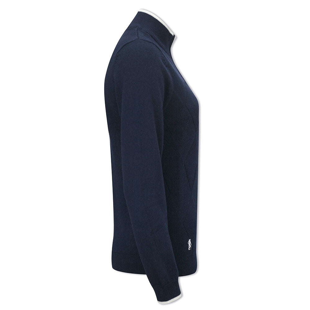 Glenmuir Ladies Long Sleeve Cashmere Blend Zip-Neck Sweater in Navy