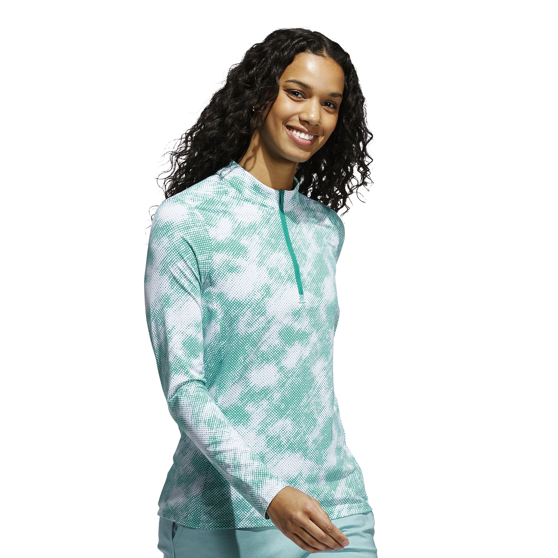 adidas Golf Ladies Zip-Neck Top with Abstract Dot Print